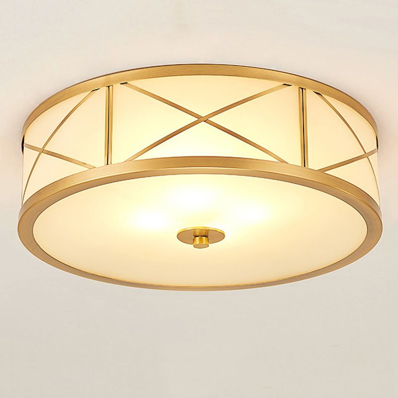 Montura de oro de vidrio en la circular de cobre de estilo clásico de cobre Luz de techo para sala de estar