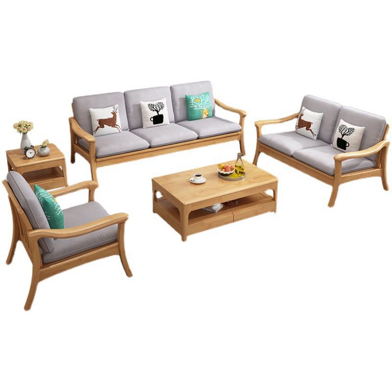 Pillow Back Wood Settee No Distressing Stationary Sofa for Living Room
