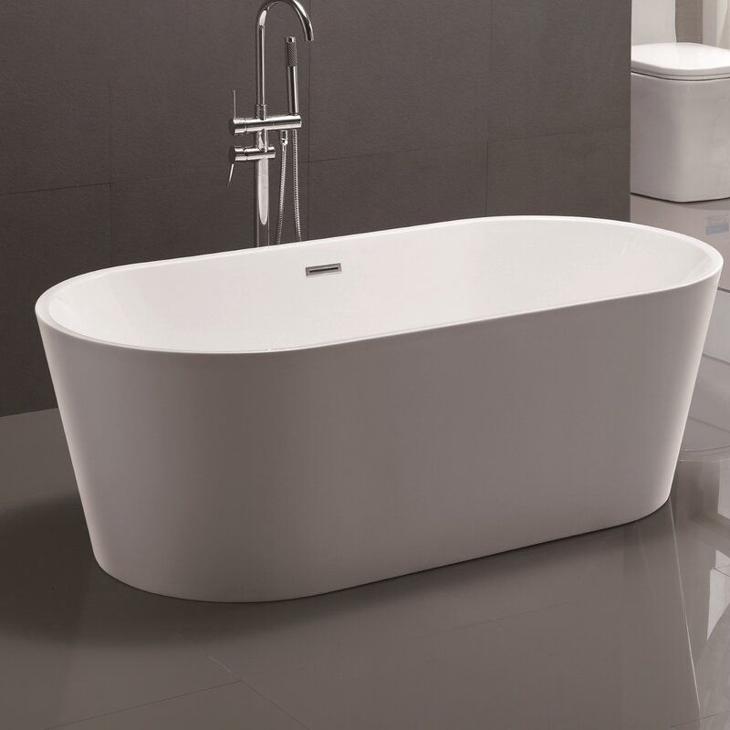 Acrylic Oval Bathtub with Overflow Trim White Soaking Tub with Drain