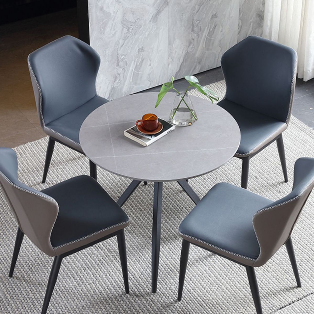Modern Style Round Dining Table Sintered Stone Table with Metal Base for Home Use
