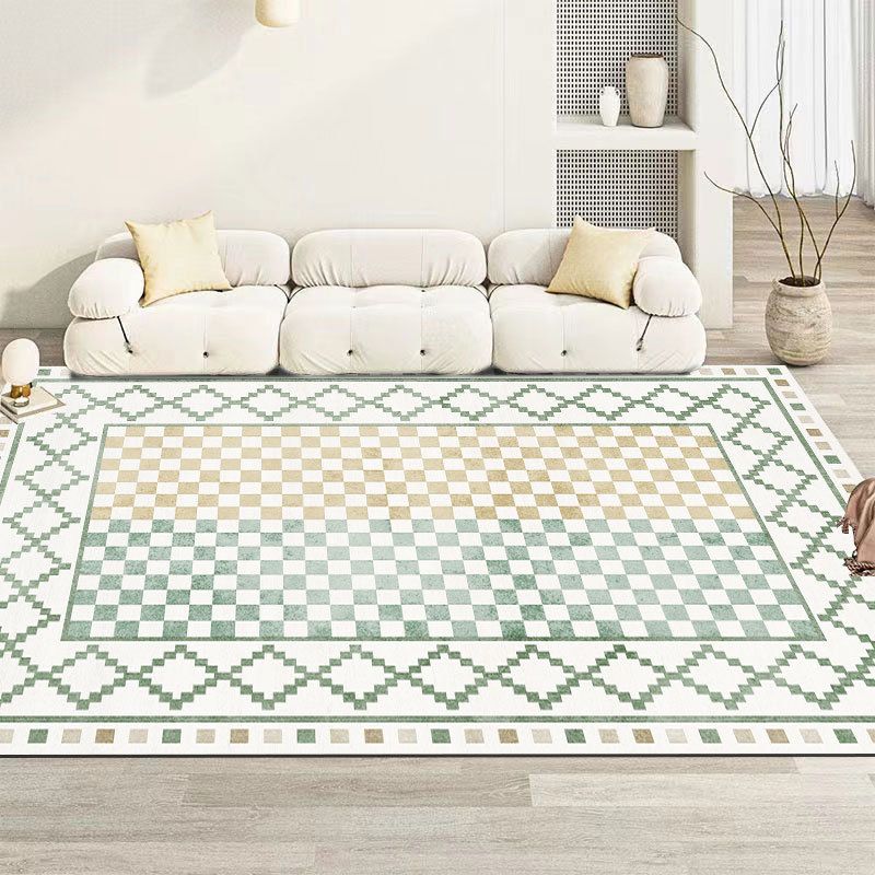 Simple Striped Rug Polyester Green Rug Tear Resistant Rug for Living Room