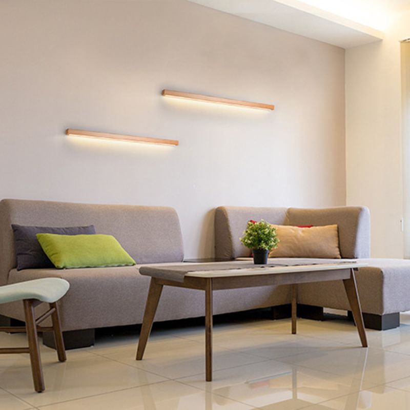 Linear Shape Wood Wall Light Modern Style 1-Light Wall Mount Lighting in Brown