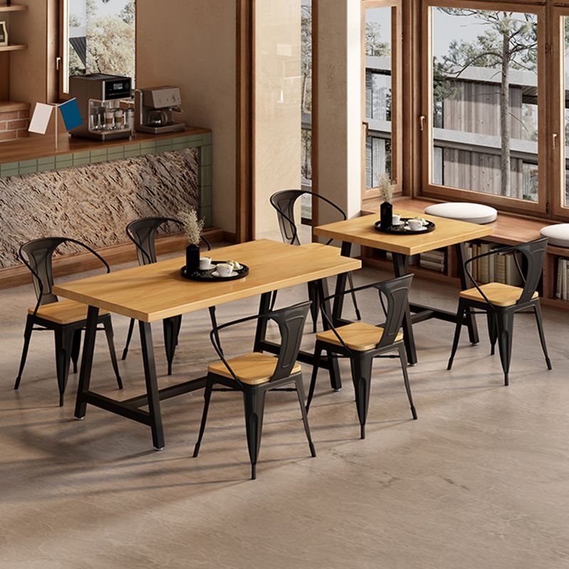 Industrial Rectangle Dining Table Set 1/2/3/5 Pieces with Metal Base Kitchen Furniture Set