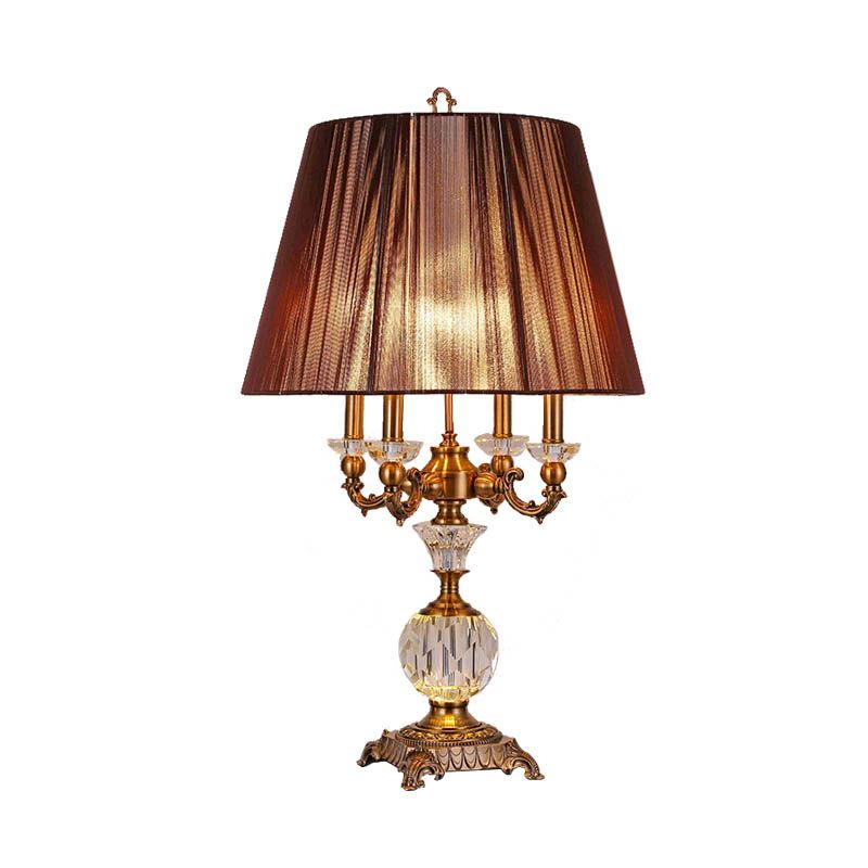 Lampada da comodino in cristallo con paralume impero Lampada da tavolo per camera da letto Countryside a 1 luce in marrone