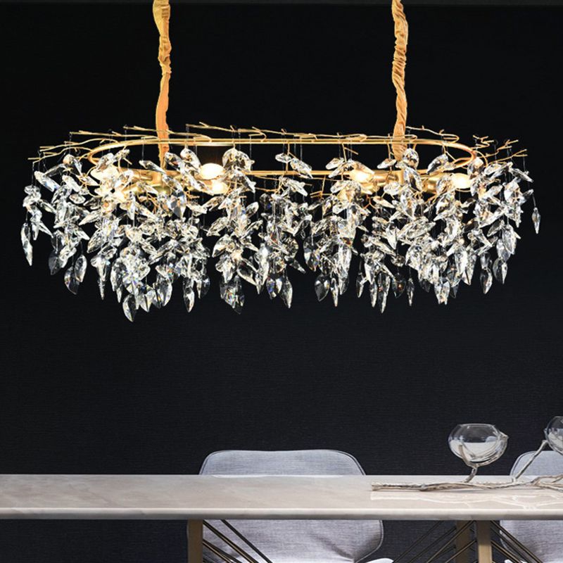 Crystal 4 / 8 - Light Kitchen Island in Gold and Clear Minimalist Ceiling Pendant Lighting