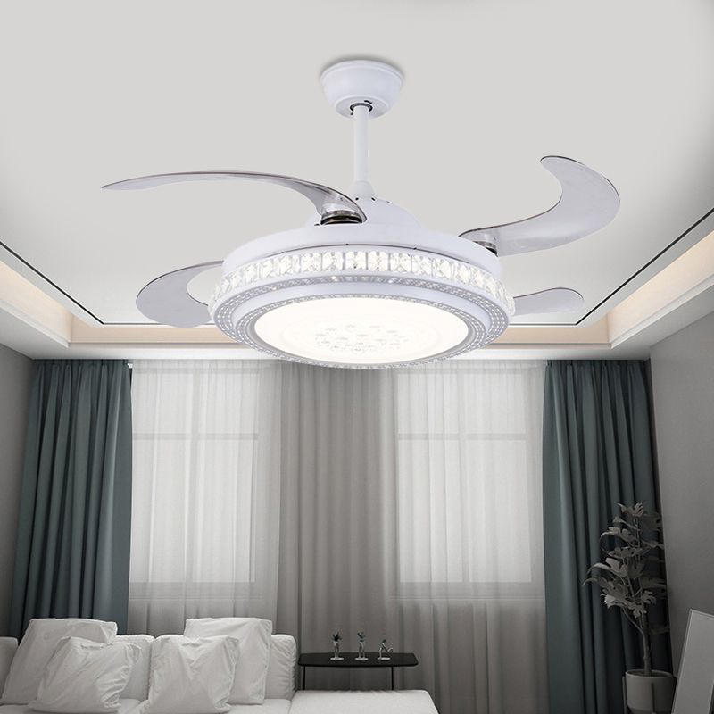 42 "W Métal circulaire suspendu à la lampe à fans contemporaine LED CHAMBRE SEMI FLUX MONT LUMIÈRE EN BLANC avec 4 lames, télécommande / conversion de fréquence et télécommande