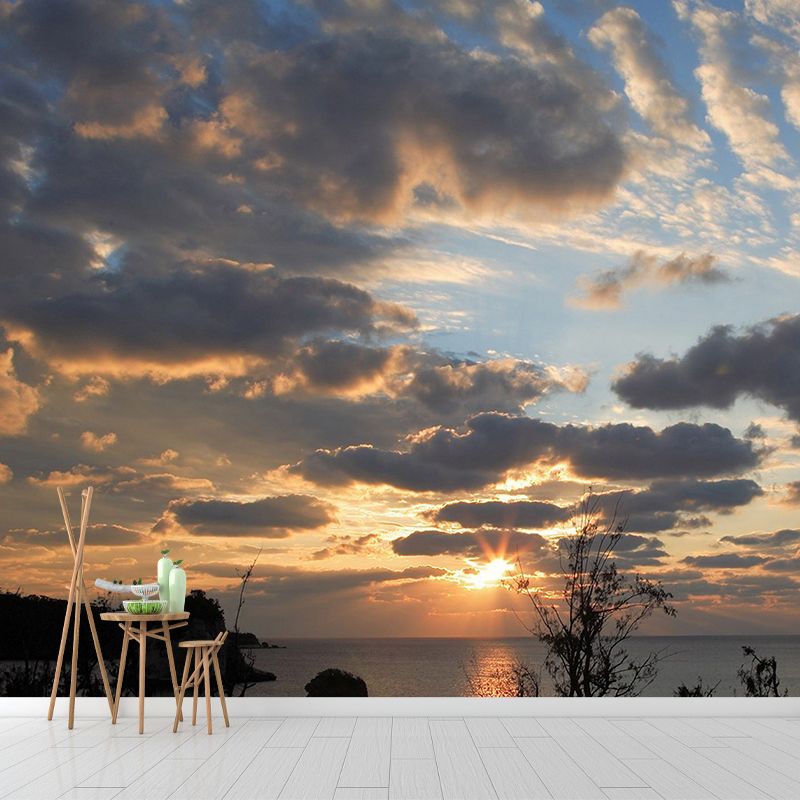 Modern Scenery Evening Clouds Mural Pastel Color Water-Proof Wall Art for Bedroom