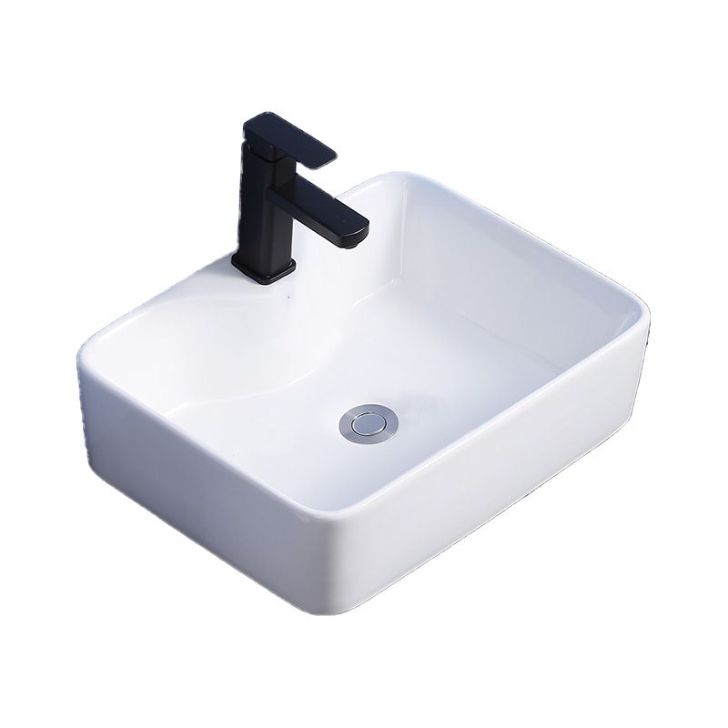 Modern Bathroom Sink Ceramic Rectangular White with Single Faucet Hole Vessel Sink