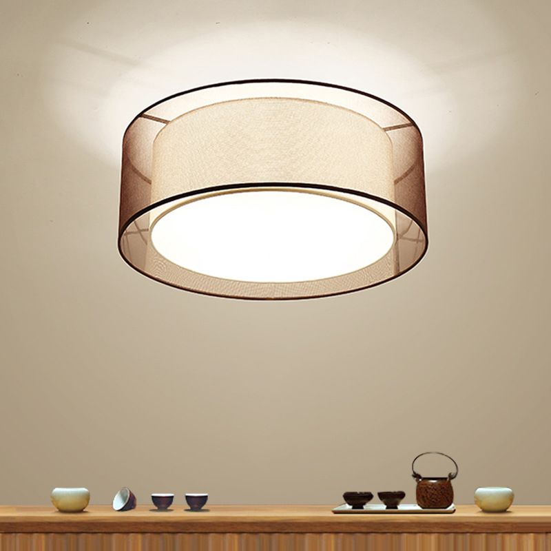 Minimalist Drum Flush Mount Lighting with Fabric 1 Light Flush Ceiling Lights