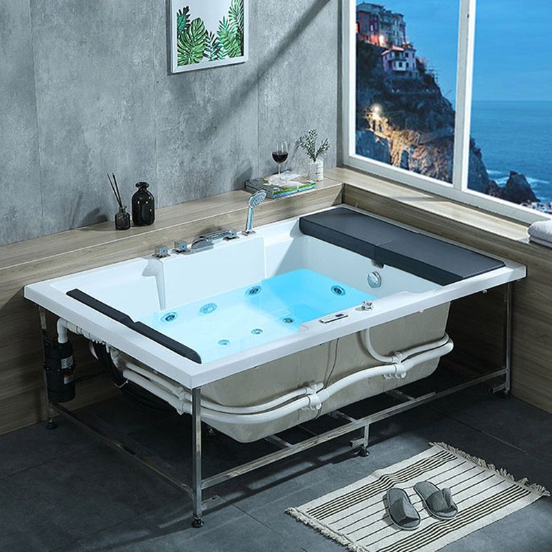 White Acrylic Rectangular Bathtub Contemporary Drop-in Tub with Internal Drain