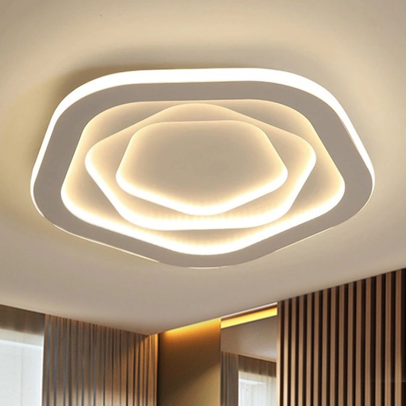 16"/19.5"/23.5" W Simple LED Acrylic Flush Mount White Pentagon Flush Ceiling Light with Acrylic Shade, Warm/White Light