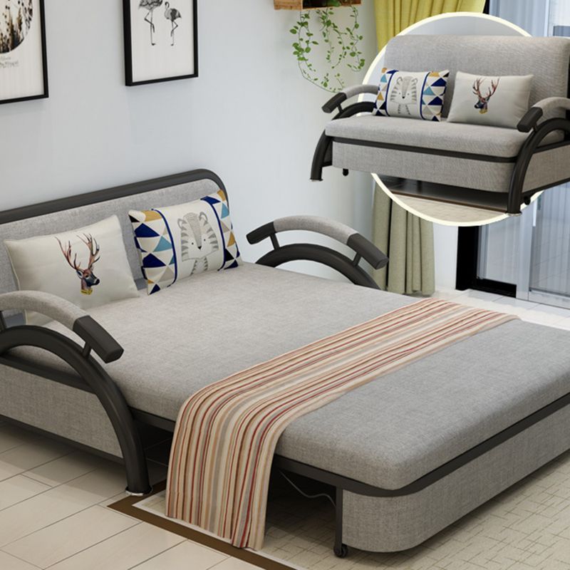 Grey Contemporary Linen Square Arm Sofa Bed Standard Washable Sofa for Living Room