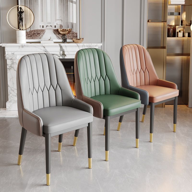 Glam Style Dining Chair Leather Parsons Side Chair for Living Room