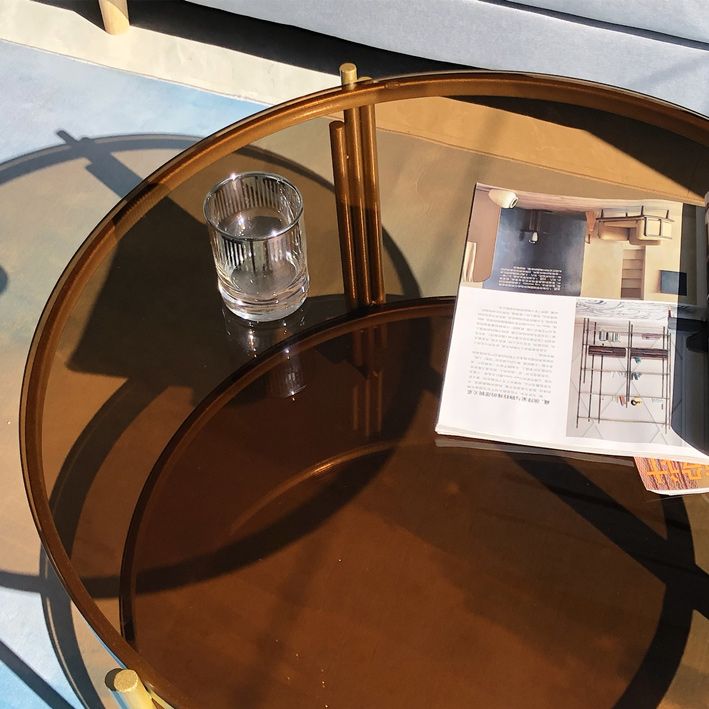Modern Round Coffee Table 3 Legs Glass Top Coffee Cocktail Table for Living Room