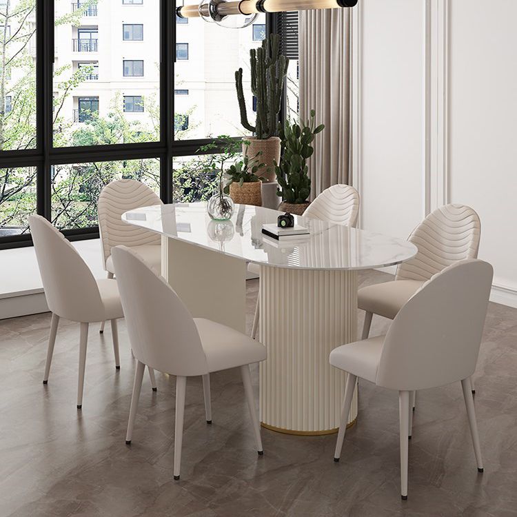 Sintered Stone White Table for Restaurant Modern Dining Table with Double Pedestal Base