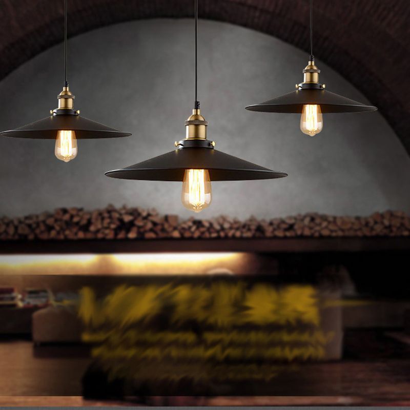 Tapered Cape Shade 1-Light Industrial Metal Pendant Light Hanging Ceiling Light in Black