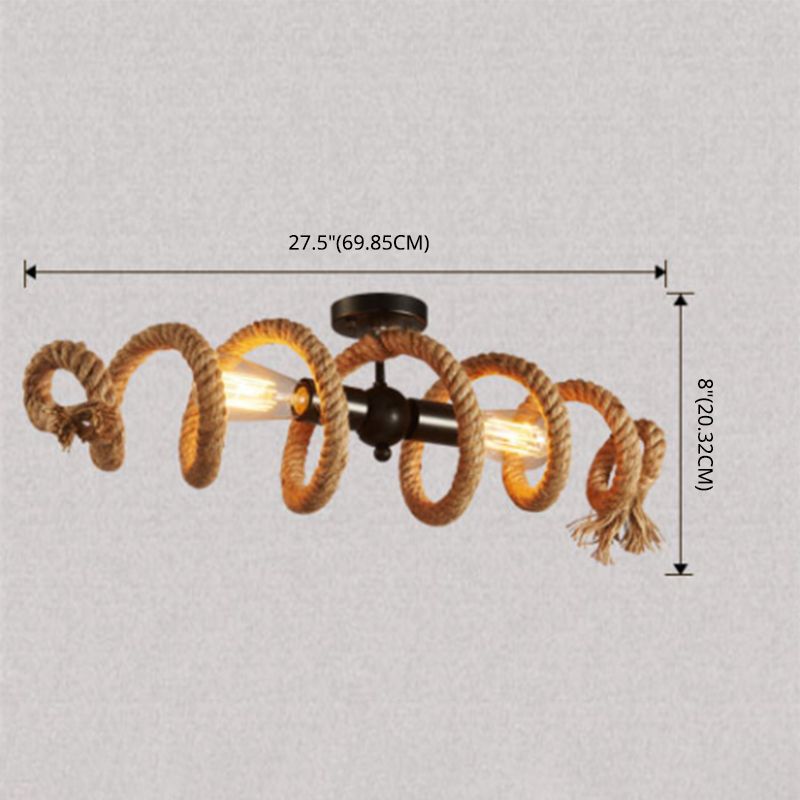 Spring-shaped Hemp Rope Creative Chandelier Industrial Style 2-Lights Suspension Lighting Fixture for Restaurant