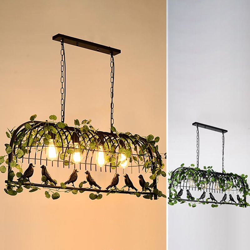 Industrial Style Hanging Lamp Iron Frame Island Light Fixture for Bar (Included Leaves)