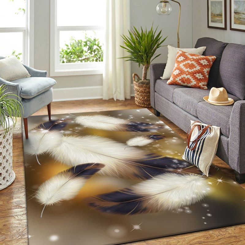 Luxurious Feather Pattern Rug Contemporary Creative Rug Non-Slip Backing Carpet for Living Room