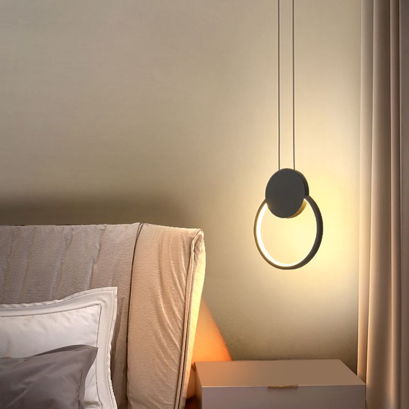 Black Geometric LED Pendant Light in Modern Minimalist Style Wrought Iron Hanging Light with Acrylic Shade