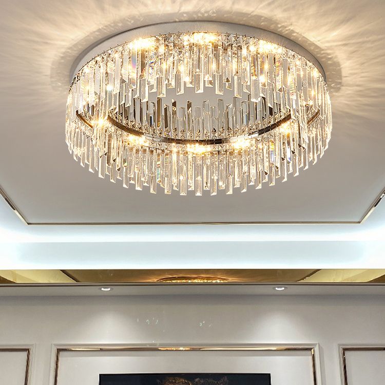 Plafonnier LED rond de luxe moderne en acier inoxydable, montage encastré pour salon