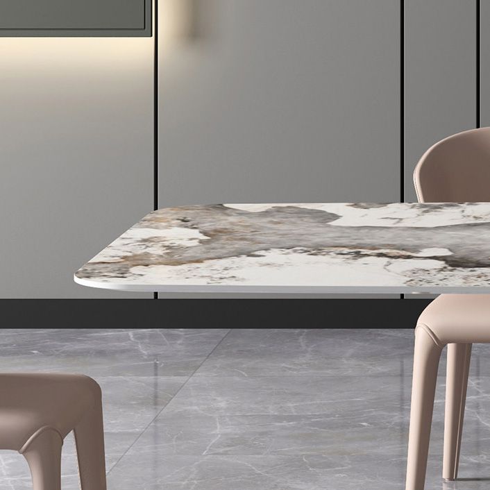 Metal Traditional Luxury Rectangle Table Sintered Stone Table,55"L x 31"W x 29"H
