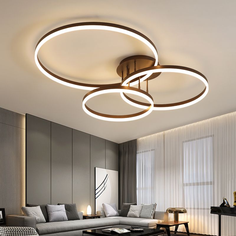 Metal Round Flush Mount Ceiling Light Modern Multi-Lights Flush Mount Ceiling in Brown