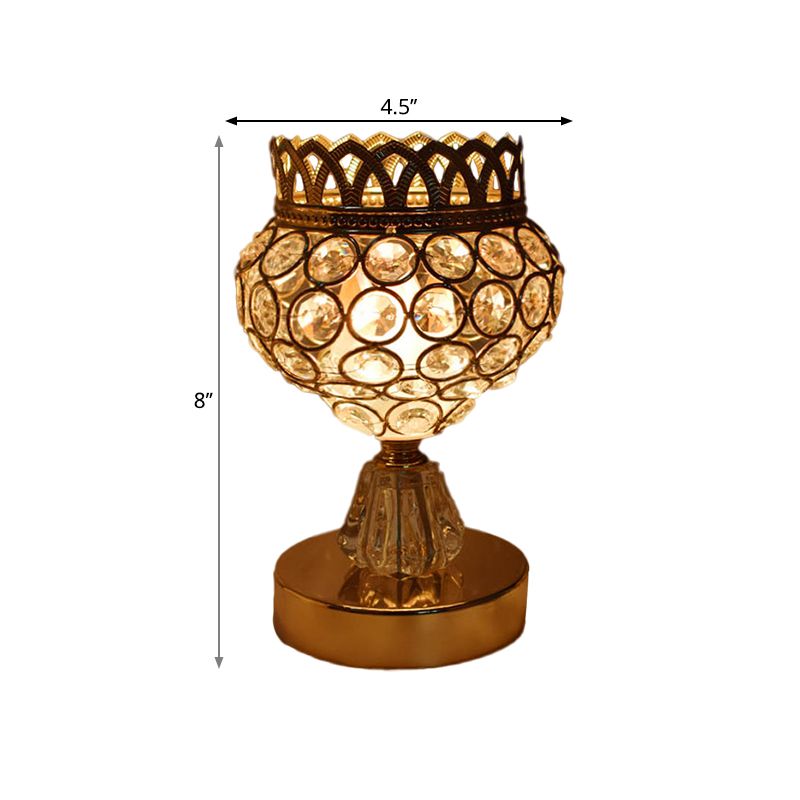 Cuboid/Globe/Crown Desk Light Contemporary Crystal Embedded Single Bedroom Night Table Lamp in Gold