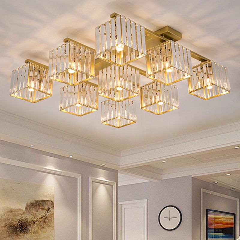 Artistic Square Flush Light Tri-Prism Crystal Living Room Flush Ceiling Light Fixture