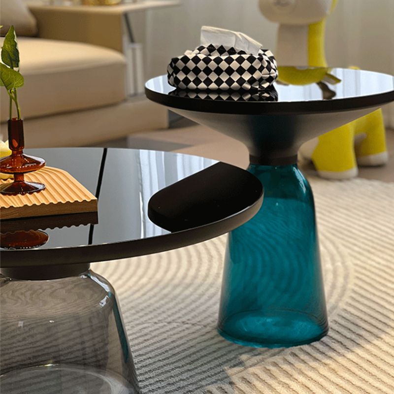 Pedestal Base Round Modern Style Glass Table with Coffee Table