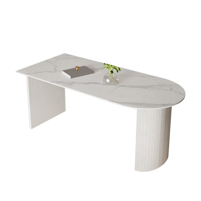 Sintered Stone Dining Table Modern White Furniture with Double Pedestal for Office