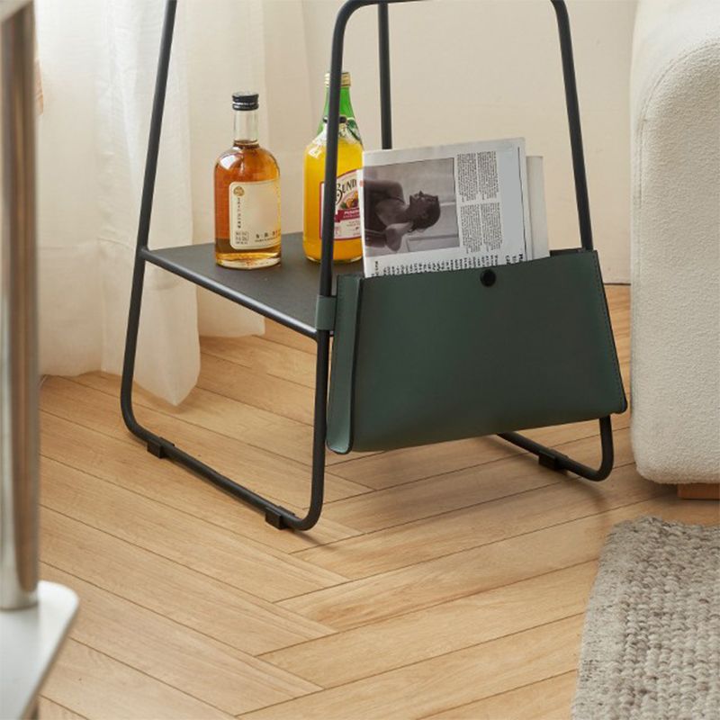 Metal Sled End Table Glass Top Side Sofa Side Accent Table with Shelf