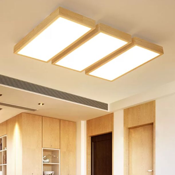 Rectangular Wooden LED Flush Mount in Modern Concise Style Acrylic Indoor Ceiling Light in Log Color