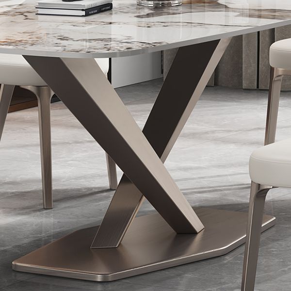 Luxury Rectangular Stone Top Dining Table with Gold Steel X-Base