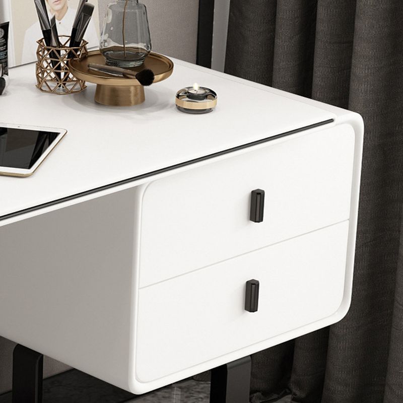 2-Drawer Vanity Set Genuine Leather & Metal Makeup Dressing Table with Mirror and Stool