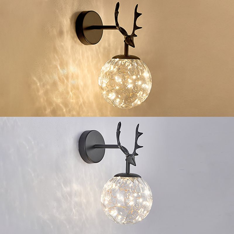 Modern Style Spherical Shape Wall Sconce Glass 1 Light Wall Lighting for Bedroom