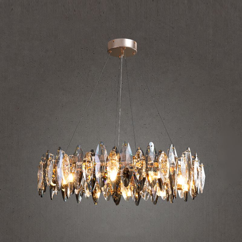 Ring Shape Crystal Chandelier Modern Iron Down Lighting Pendant for Study