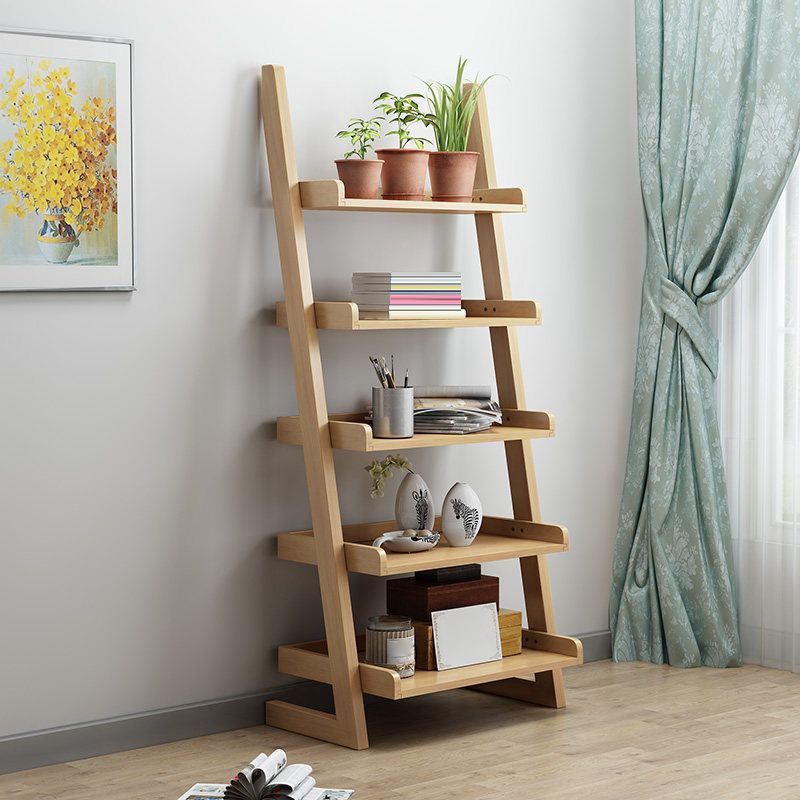 Ladder Bookshelf Modern Wooden Bookcase for Living Room 55.1"H