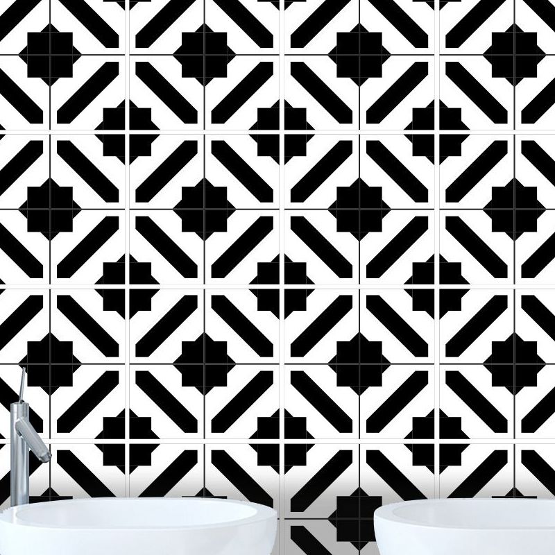 Black Checkered Wallpaper Panel Set Self-Adhesive Contemporary Washroom Wall Decor