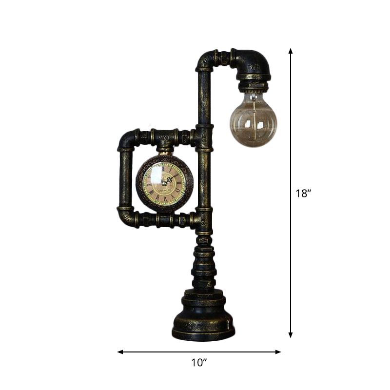 Pipa idraulico retrò luce notturna 1 illuminazione da tavolo da ferro con orologio in bronzo per camera da letto
