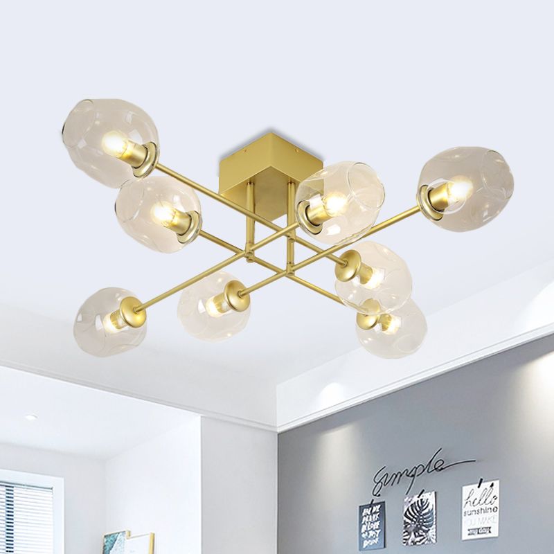 3/6/8 Luci Living Room Semi Flush Light Gold / Black Semi Flush Montaggio con Bubble Clear Glass Shade