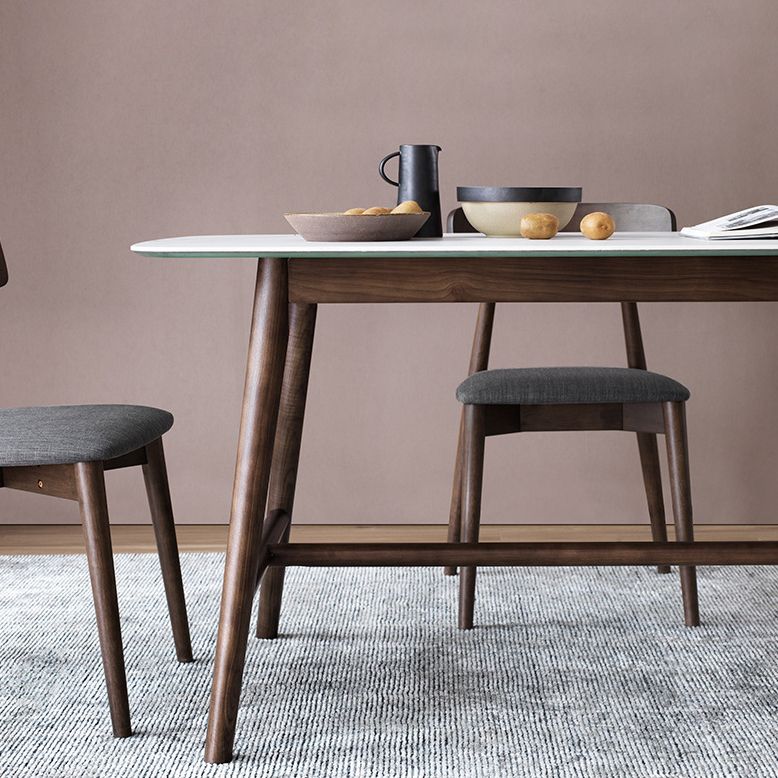 Modern Rectangular Dining Table White Top Dining Table with Wood Trestle Base