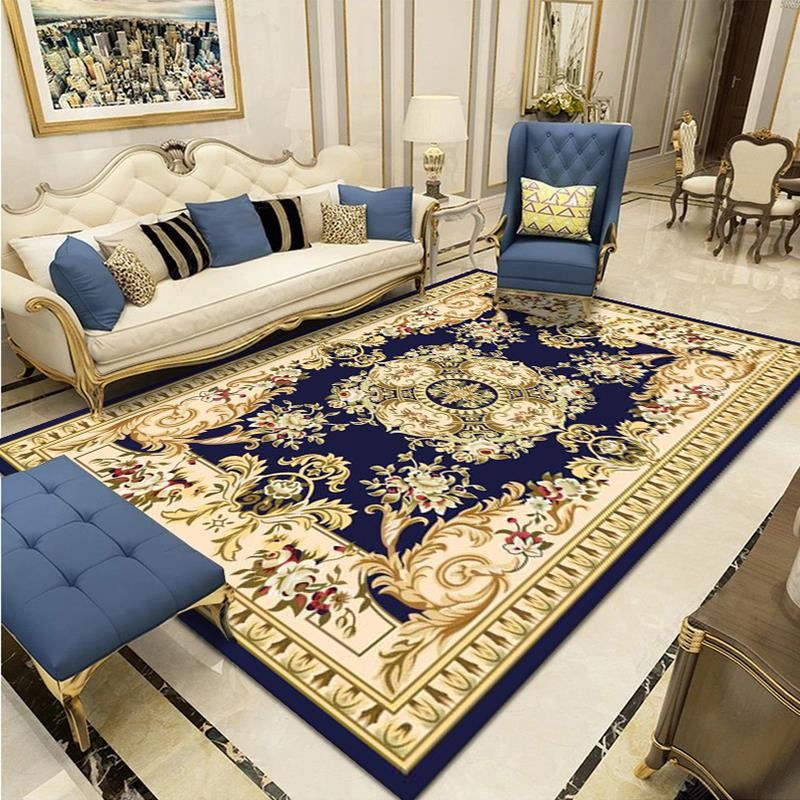 Navy Classic Rug Polyester Graphic Rug Non-Slip Backing Rug for Home Decor