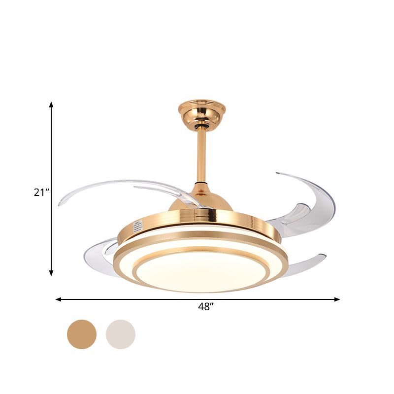 Kreisförmige Acryl -Halbblütenbeleuchtung Moderne 48 "Breites Schlafzimmer Hanging Deckenleuchte in Weiß/Gold, 4 Klingen