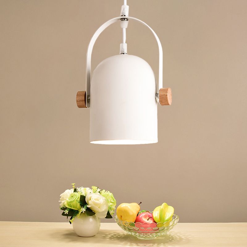 Nordic 1 Light Ceiling Pendant Metallic White Elongated Dome Hanging Light with Wood Lock and Adjustable Handle