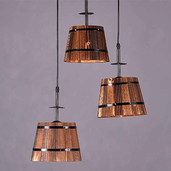 Lampada a ciondolo in legno in difficoltà di legno ristorante in legno vintage Luce sospesa