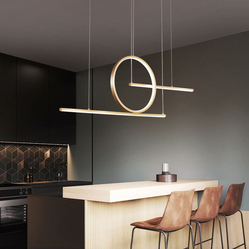 3-Light Ceiling Island Light Modern Style Linear Shape Metal Pendant Lighting