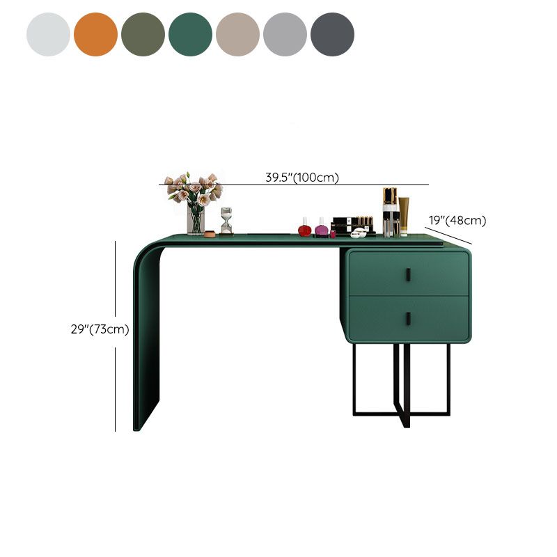 Bedroom Glam Double Drawers Faux Leather Standing Make-up Vanity