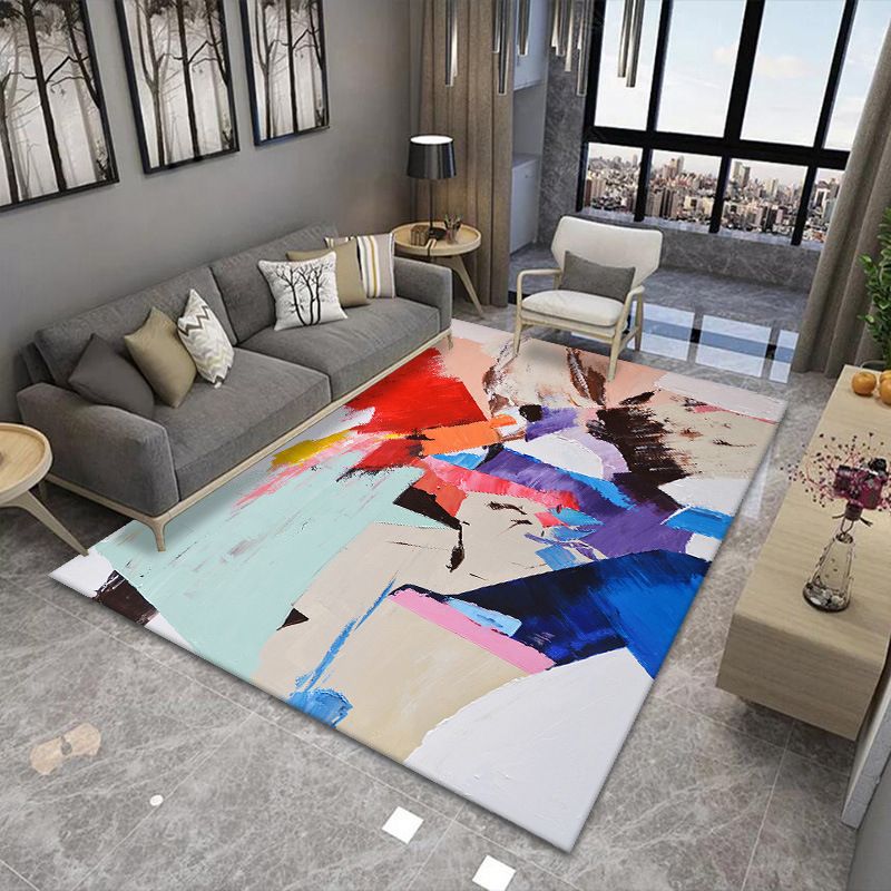 Colorful Contemporary Funky Indoor Rug Casual Watercolor Printed Carpet Polyester Stain Resistant Carpet for Living Room