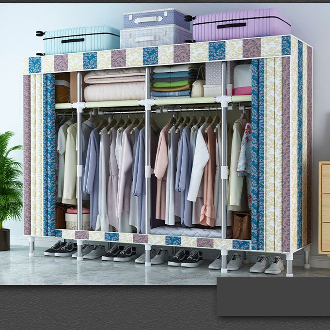 Contemporary Style Wardrobe Cabinet Metal Frame Armoire with Garment Rod for Home